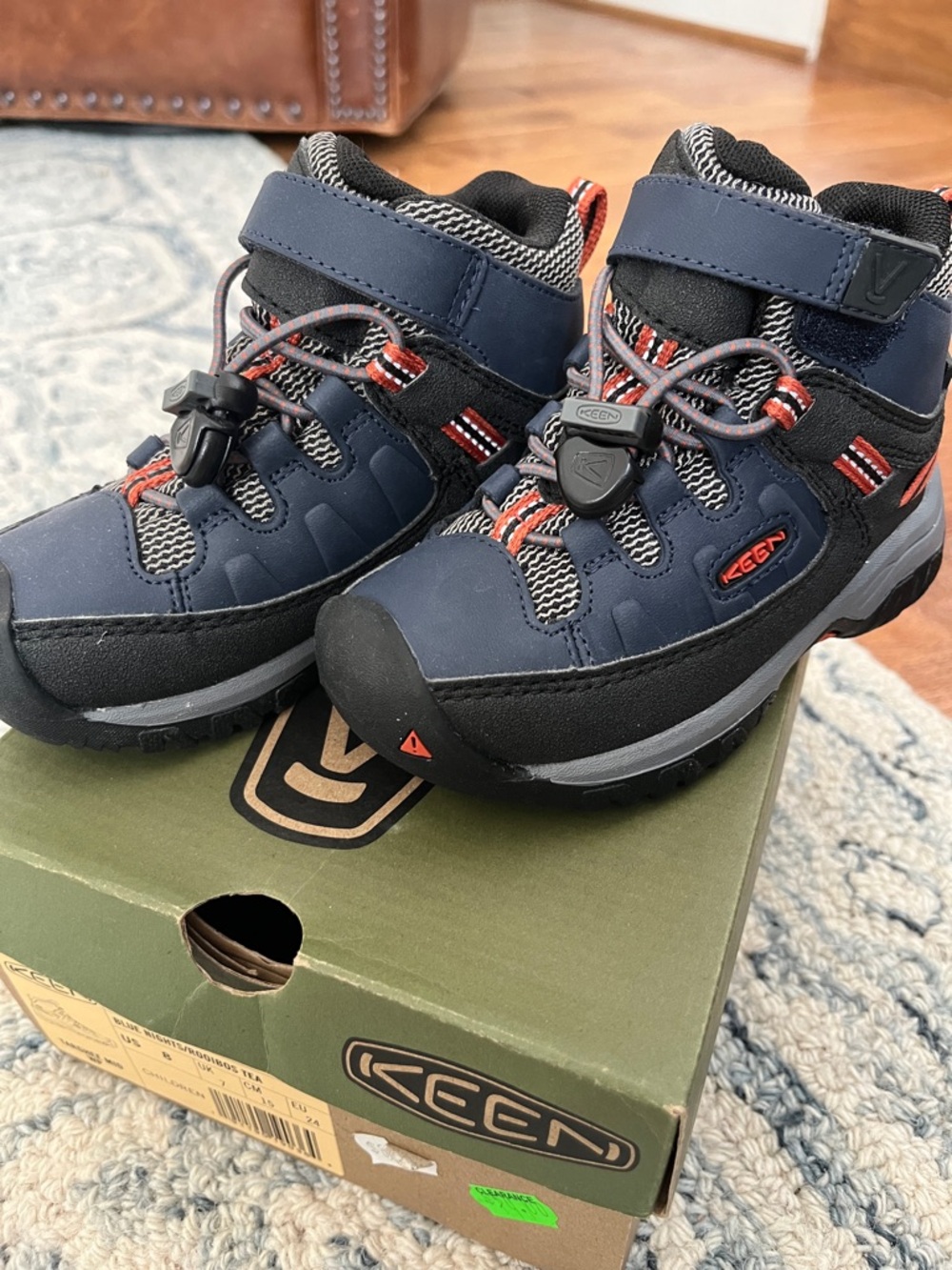 KEEN toddler Navy Blue and Orange Trail Boots